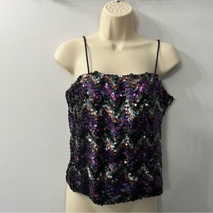 Vintage JoEd Sophisticates Multi Colored Sequin Chevron Thin Strappy Top Small